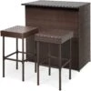 Best Choice Products 3-Piece Outdoor All-Weather Wicker Bar Table Set W/ 2 Stools