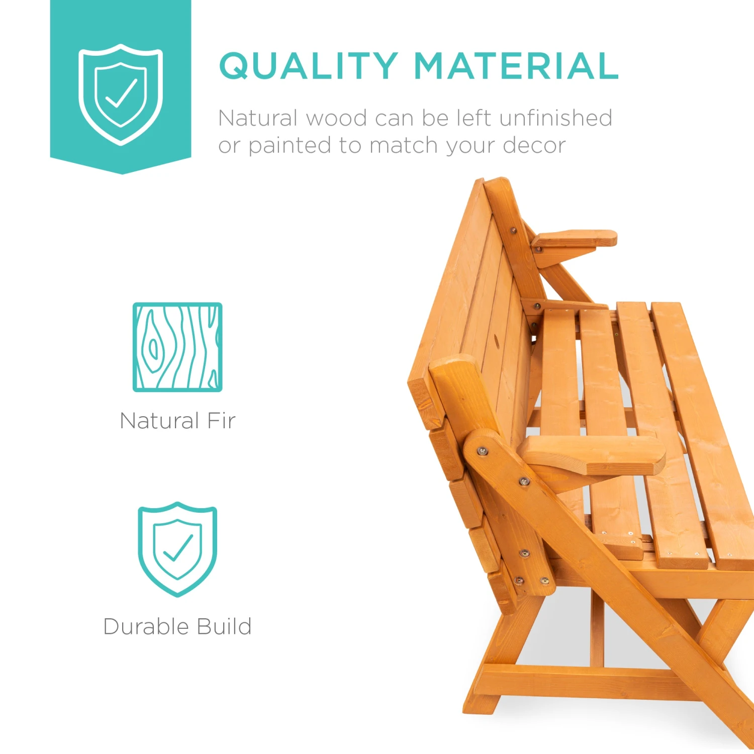 Best Choice Products 2-in-1 Outdoor Interchangeable Wooden Picnic Table/Garden Bench - Image 3