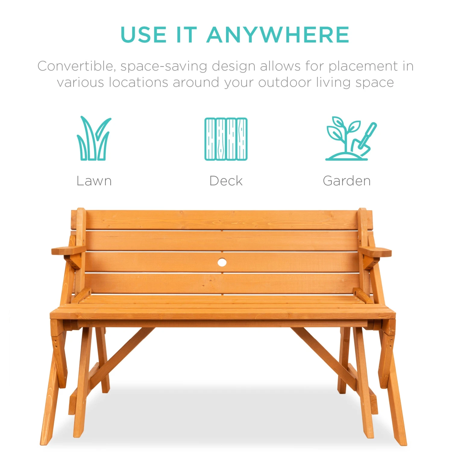 Best Choice Products 2-in-1 Outdoor Interchangeable Wooden Picnic Table/Garden Bench - Image 4