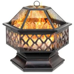 Best Choice Products Hex-Shaped Outdoor Fire Pit W/ Flame-Retardant Lid - 24in