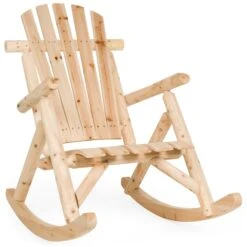 Best Choice Products Rocking Wood Adirondack Chair Accent Furniture W/ Natural Finish