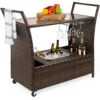 Best Choice Products Wicker Serving Bar Cart W/ Wheels, Glass Counter, Ice Bucket