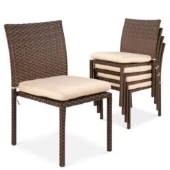 Best Choice Products Set Of 4 Stackable Outdoor Patio Wicker Chairs W/ Cushions, UV-Resistance