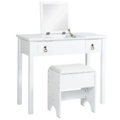 Best Choice Products Bathroom Vanity Table Set W/ Square Mirror, Stool