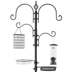 Best Choice Products 4-Hook Bird Feeding Station, Steel Feeder Stand W/ 2 Bird Feeders - 91in