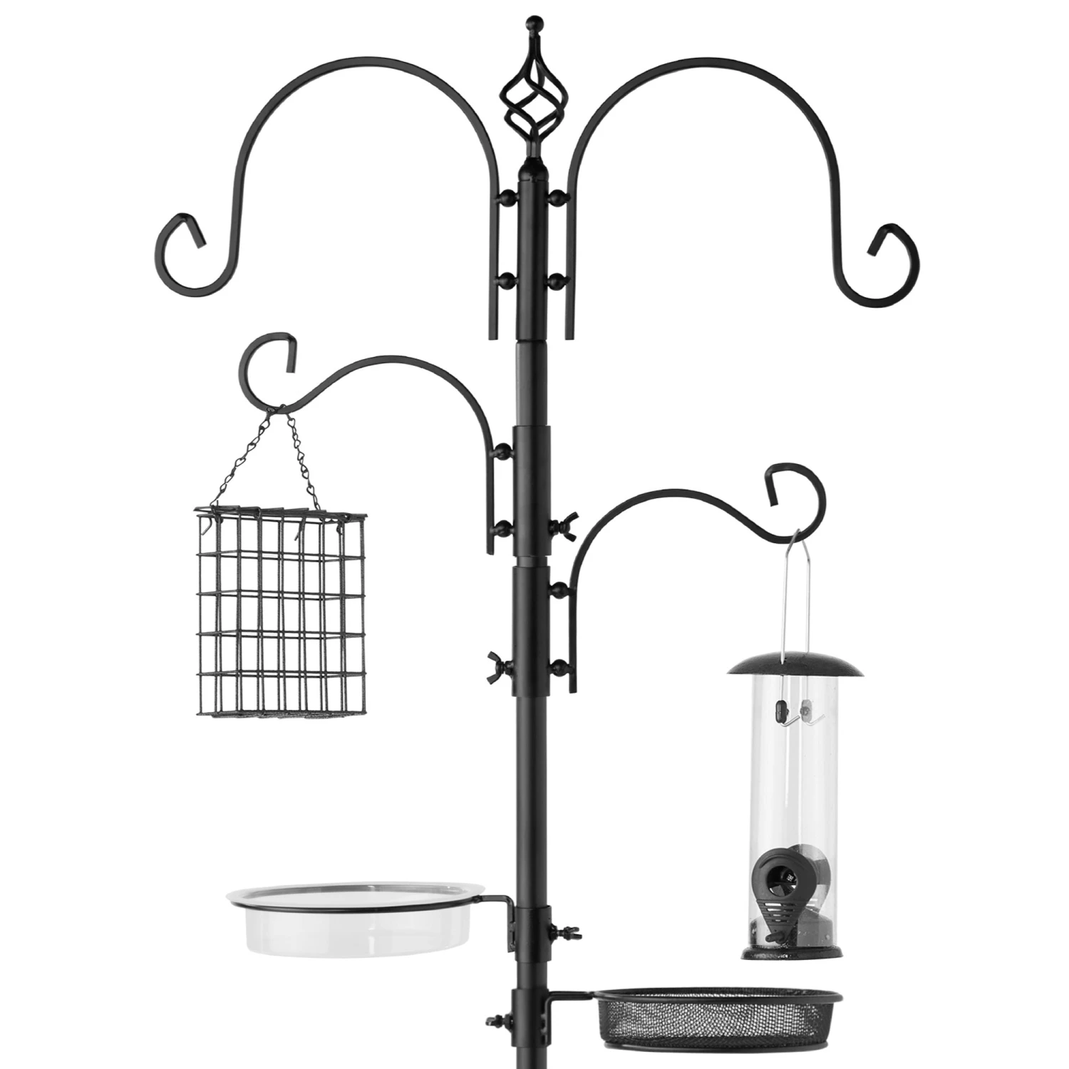 Best Choice Products 4-Hook Bird Feeding Station, Steel Feeder Stand W/ 2 Bird Feeders - 91in