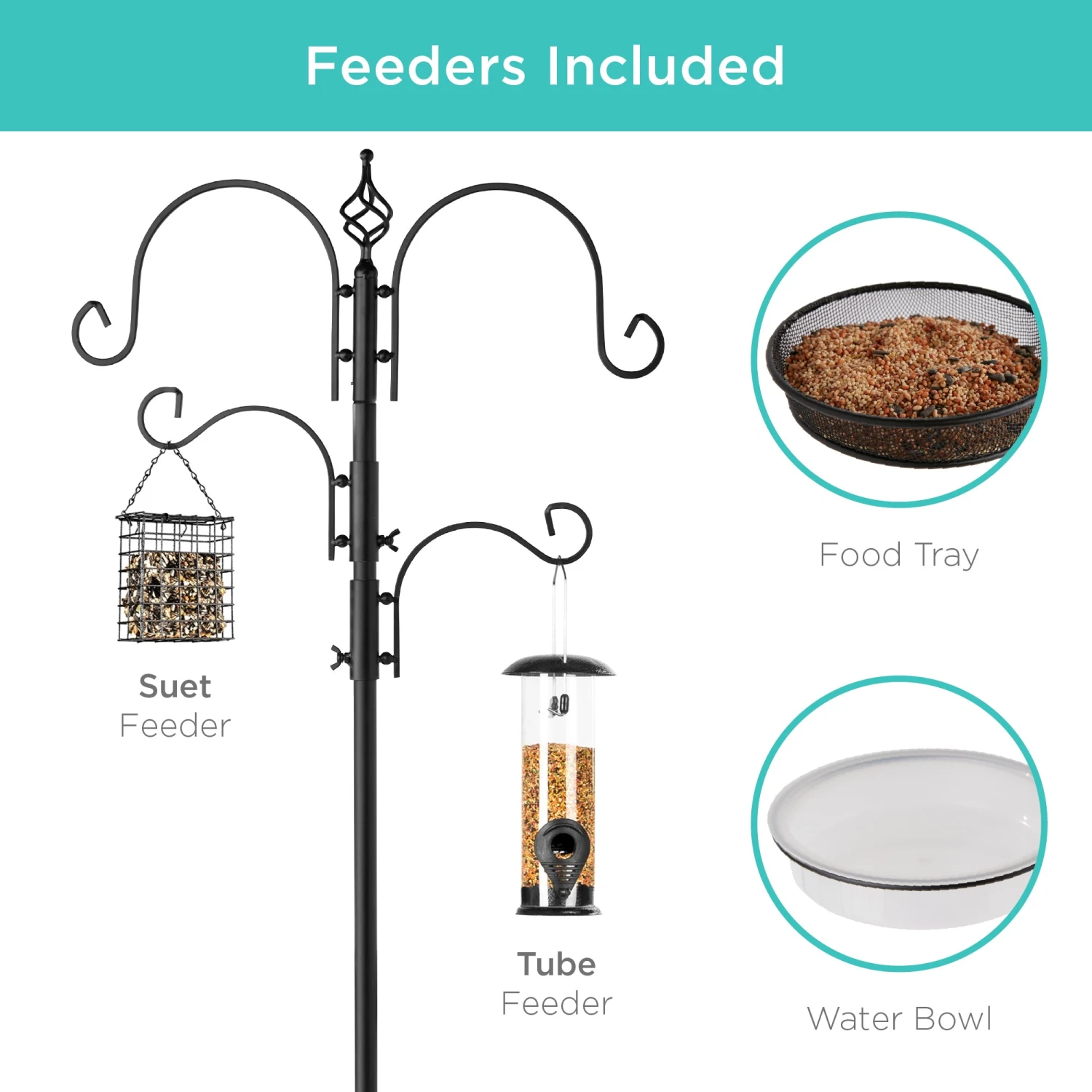 Best Choice Products 4-Hook Bird Feeding Station, Steel Feeder Stand W/ 2 Bird Feeders - 91in - Image 2
