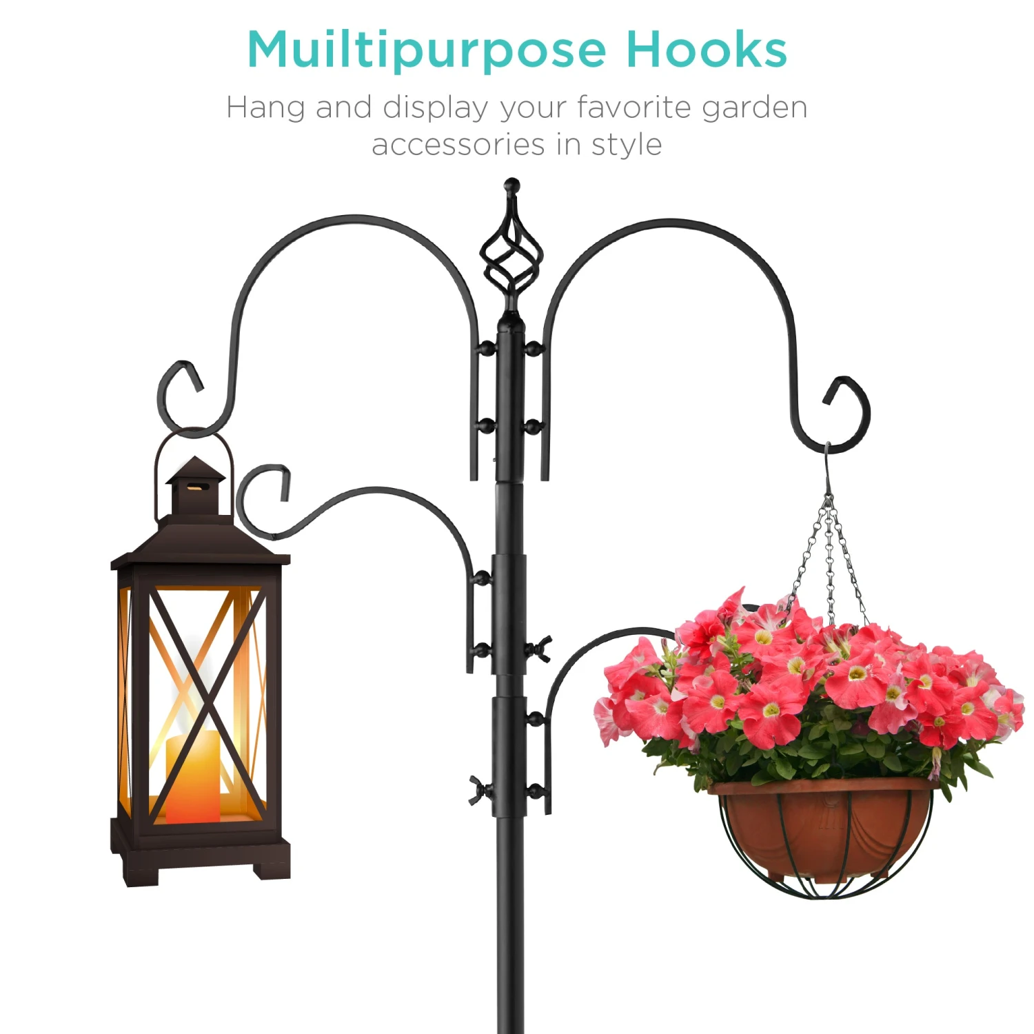 Best Choice Products 4-Hook Bird Feeding Station, Steel Feeder Stand W/ 2 Bird Feeders - 91in - Image 3