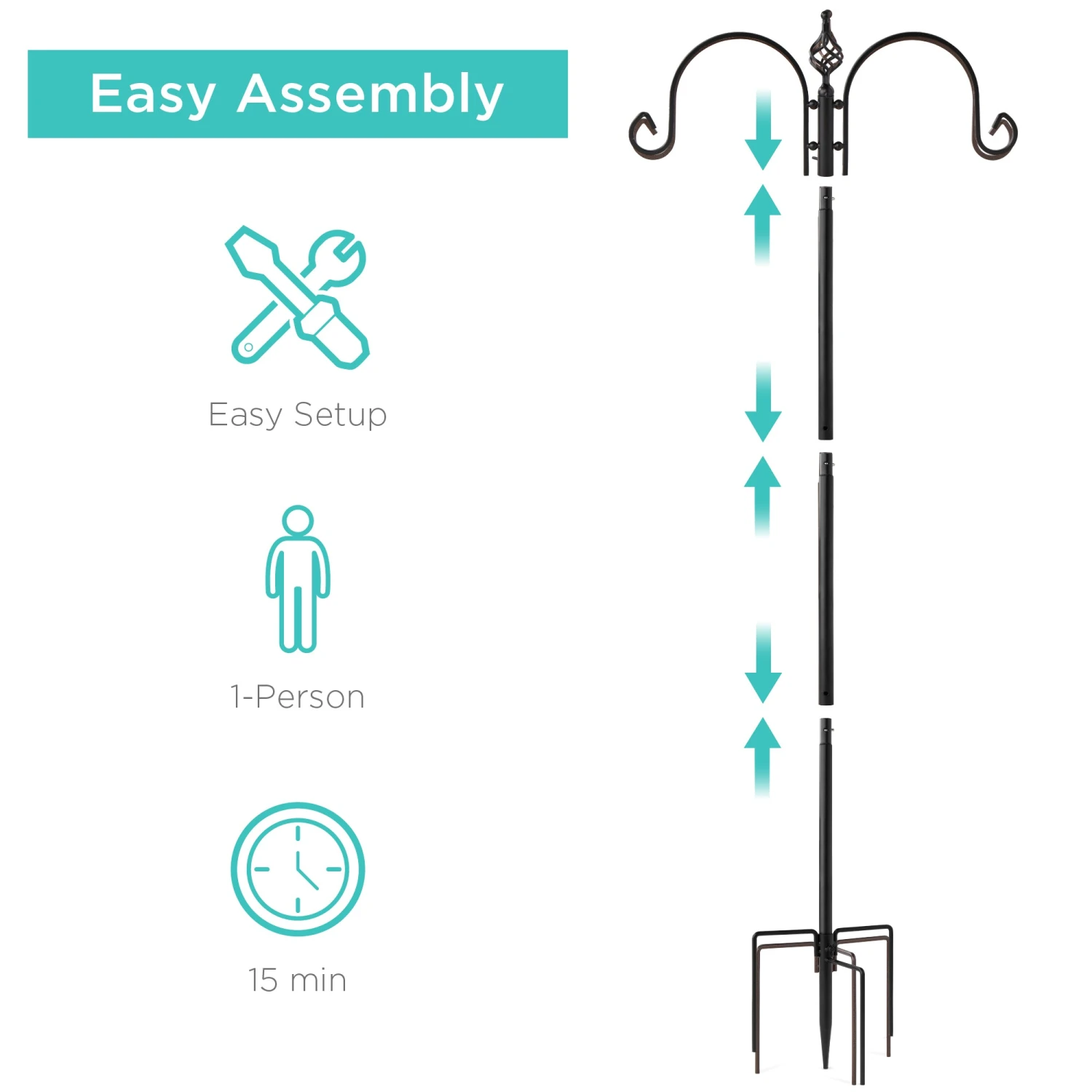 Best Choice Products 4-Hook Bird Feeding Station, Steel Feeder Stand W/ 2 Bird Feeders - 91in - Image 4
