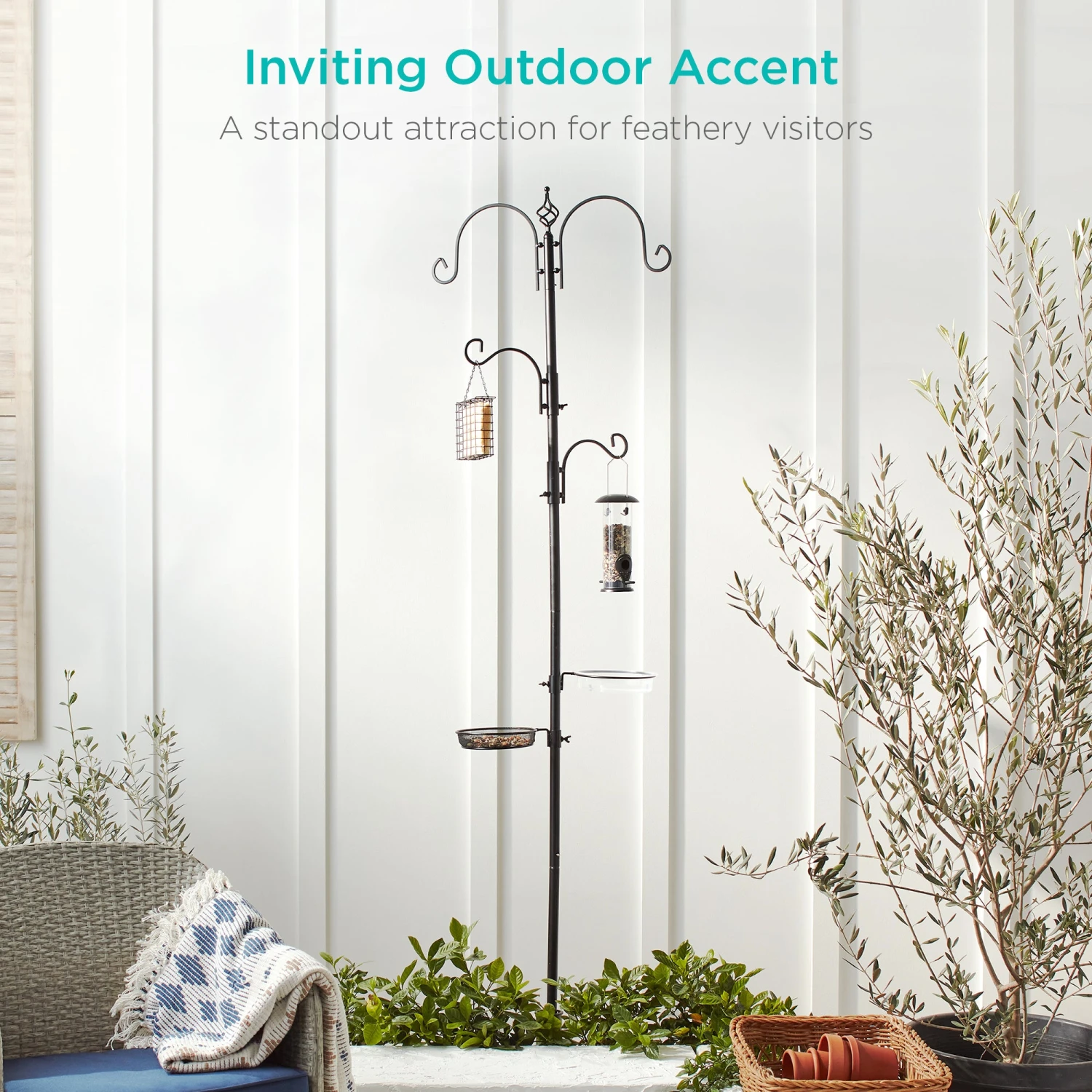 Best Choice Products 4-Hook Bird Feeding Station, Steel Feeder Stand W/ 2 Bird Feeders - 91in - Image 6