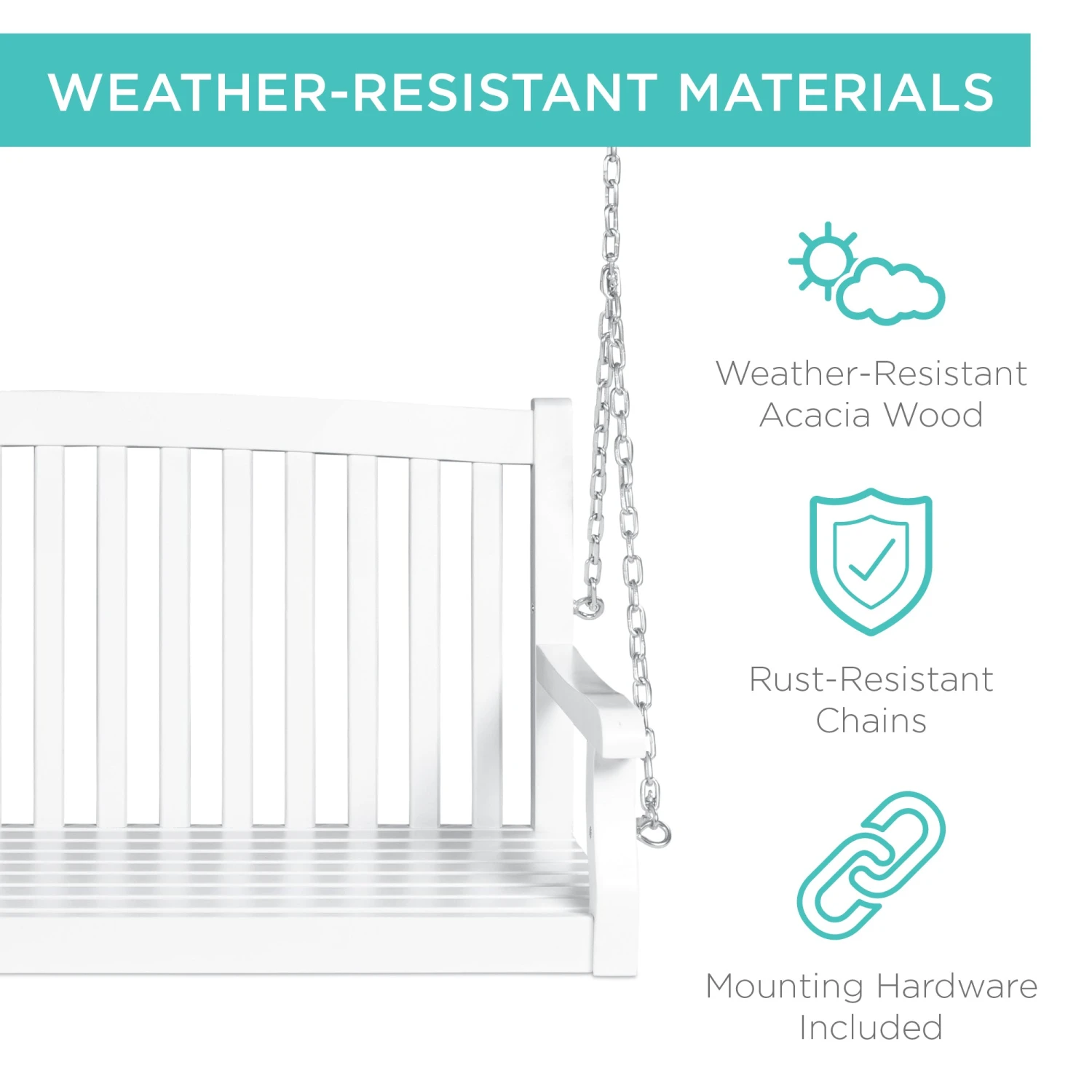 Best Choice Products Wooden Curved Back Hanging Porch Swing Bench W/ Mounting Chains - 48in - Image 2