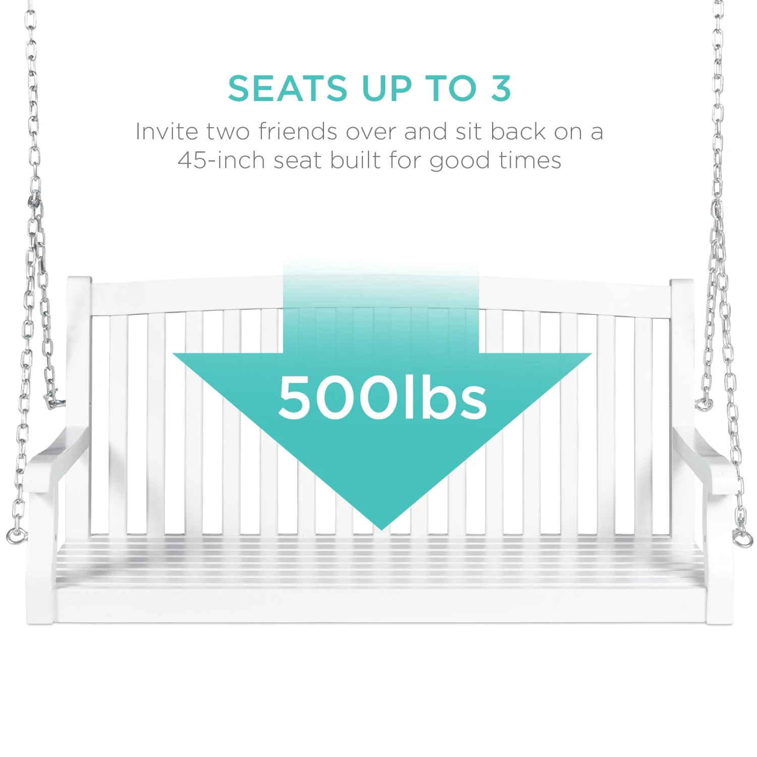 Best Choice Products Wooden Curved Back Hanging Porch Swing Bench W/ Mounting Chains - 48in - Image 4