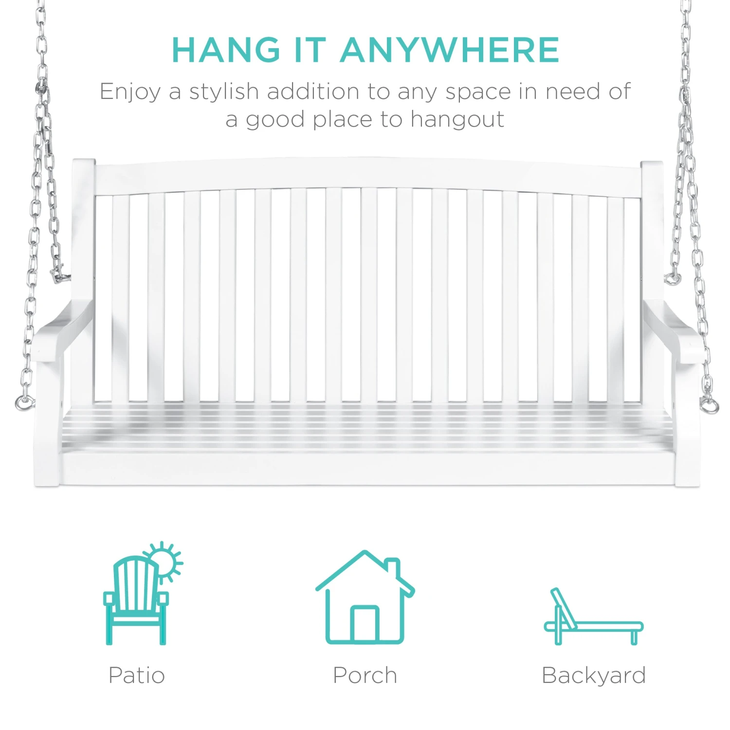 Best Choice Products Wooden Curved Back Hanging Porch Swing Bench W/ Mounting Chains - 48in - Image 5