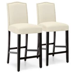 Best Choice Products Set Of 2 30in Faux Leather Counter Height Bar Stools W/ Studded Trim Back
