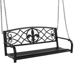 Best Choice Products 2-Person Outdoor Metal Hanging Swing Bench W/ Fleur-de-Lis Accents