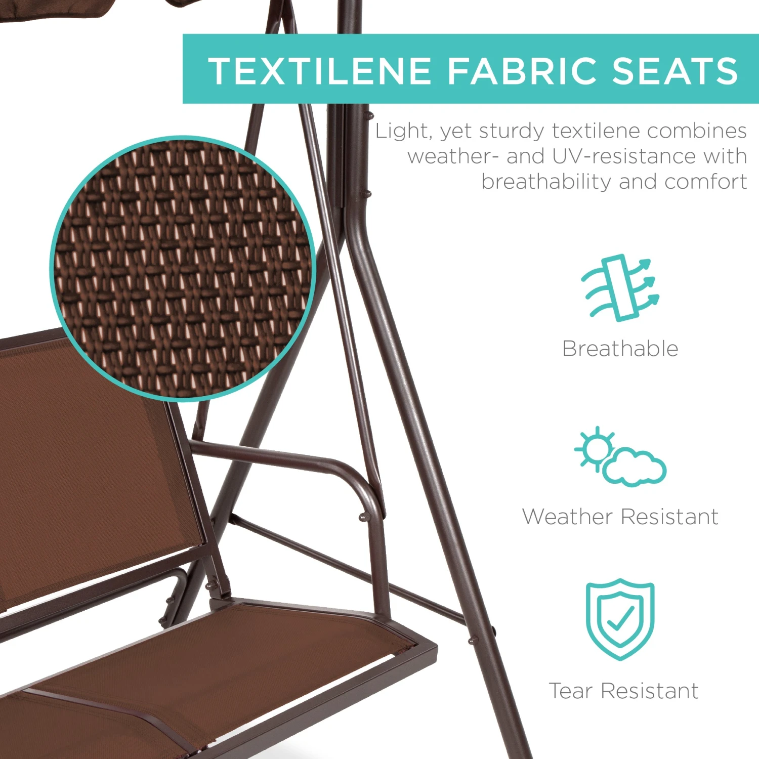 Best Choice Products 2-Seater Outdoor Canopy Swing Glider Bench W/ Textilene Fabric, Steel Frame - Image 14