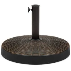 Best Choice Products 55lb Round Wicker Style Patio Umbrella Stand W/ Blackened Bronze Finish