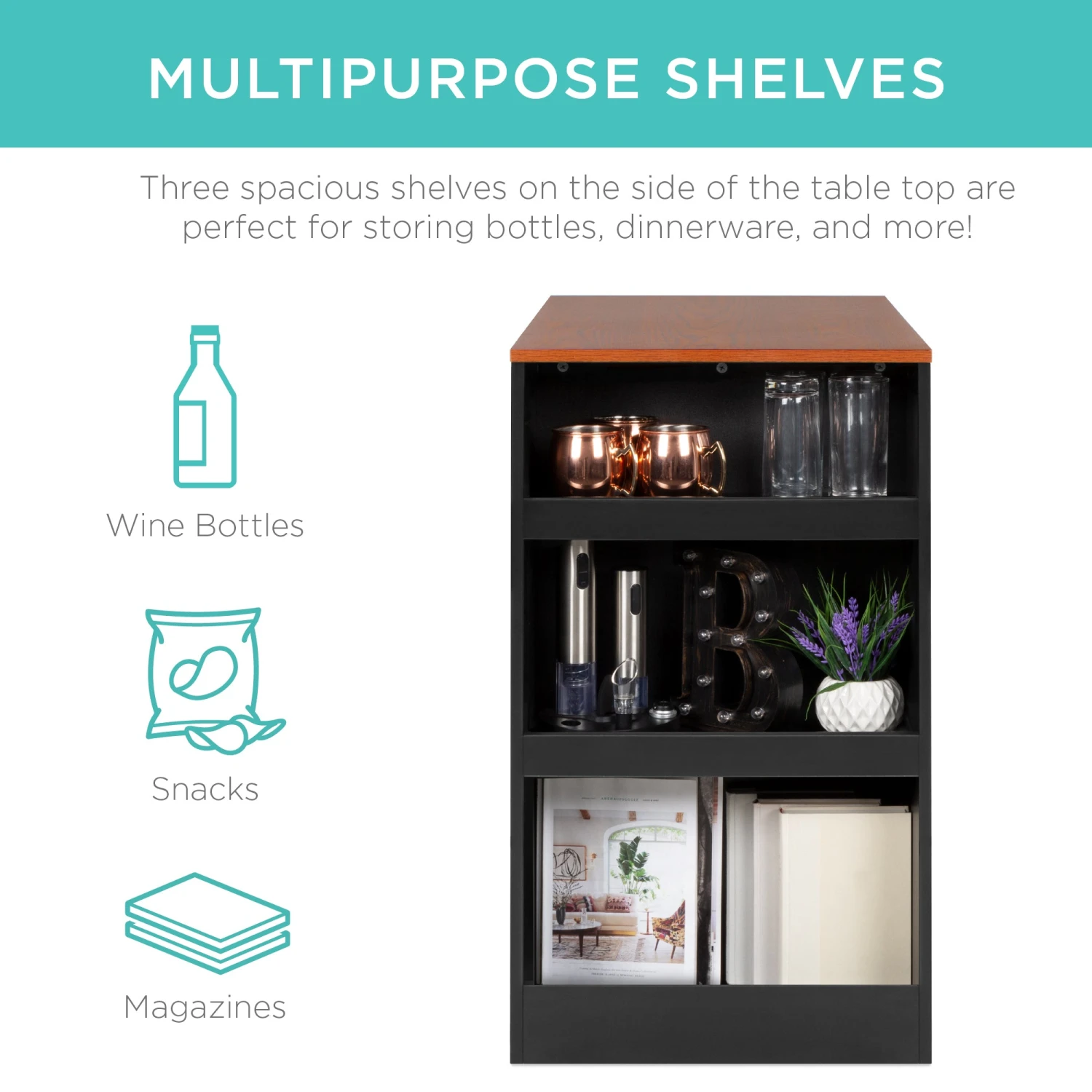 Best Choice Products 3-Piece Counter Height Kitchen Dining Table Set W/ Storage Shelves - Image 2