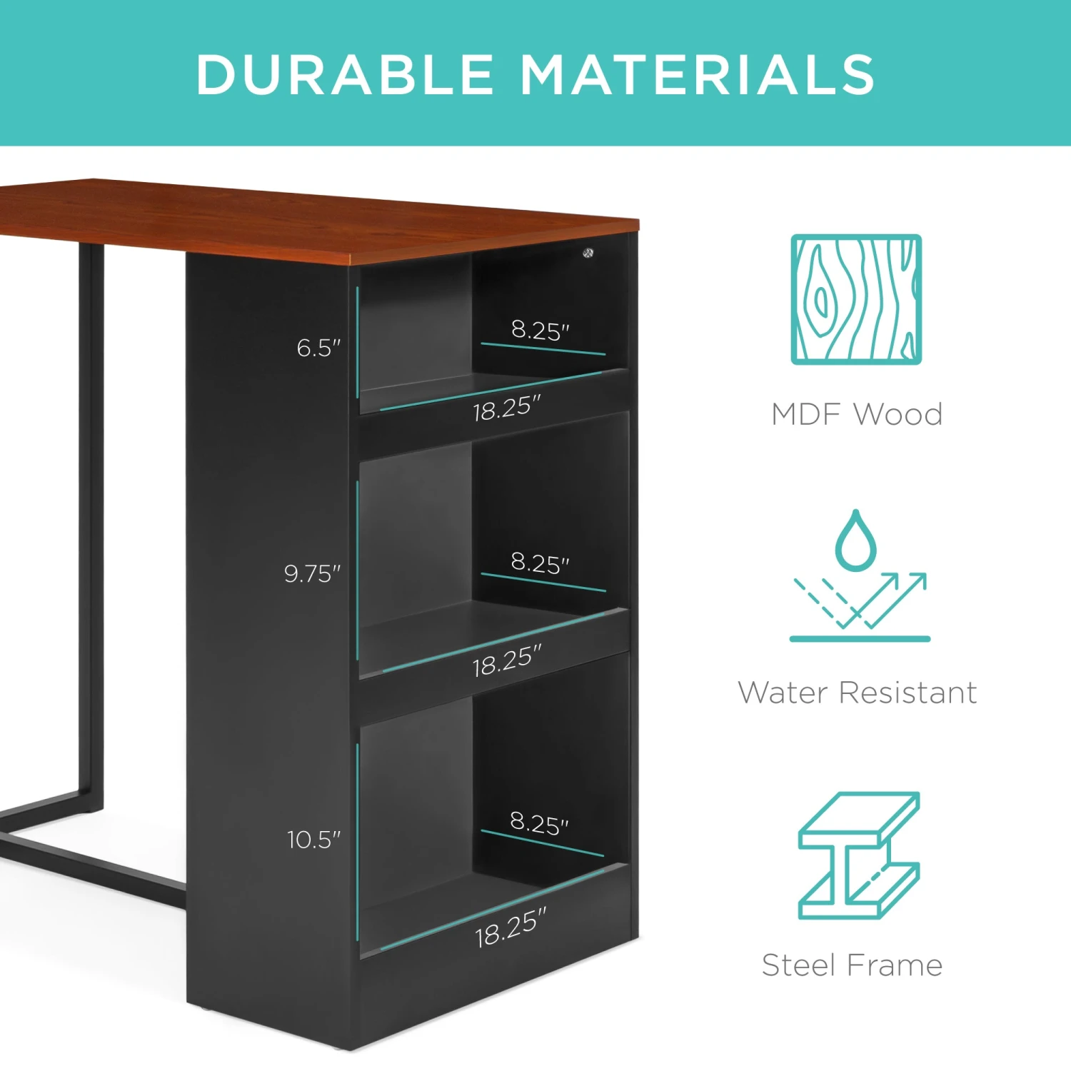 Best Choice Products 3-Piece Counter Height Kitchen Dining Table Set W/ Storage Shelves - Image 4