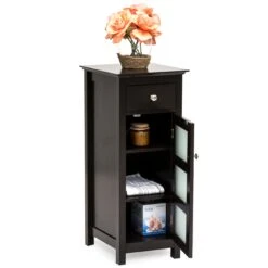Best Choice Products Bathroom Storage Floor Cabinet W/ 3 Shelves, Tempered Glass Double Doors