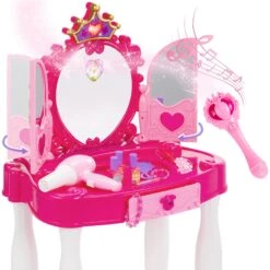 Best Choice Products Kids Princess Vanity Mirror W/ AUX Cable, Wand, Hairdryer, Accessories