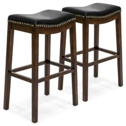 Best Choice Products Set Of 2 31in Backless Bar Stool Accent Chairs W/ Faux Leather, Brass Studs