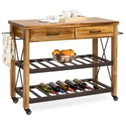 Best Choice Products Industrial Kitchen Cart W/ Lockable Wheels - Natural