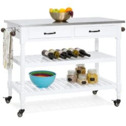 Best Choice Products Kitchen Island Storage & Bar Cart W/ Stainless Steel Top