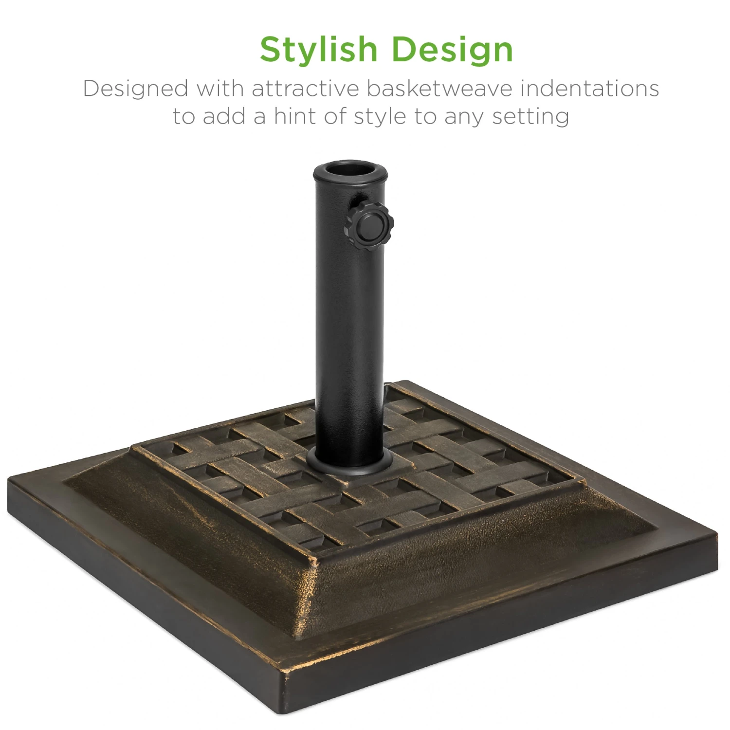 Best Choice Products 26lb Steel Square Patio Umbrella Base Stand, Basketweave Pattern - Image 2