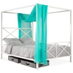 Best Choice Products 4-Post Queen Size Modern Metal Canopy Bed Frame W/ Headboard, Footboard