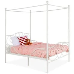 Best Choice Products Classic 4-Post Metal Canopy Twin Bed Frame W/ Heart Scroll Design