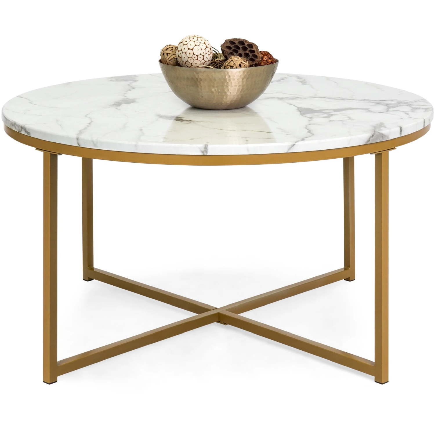 Best Choice Products Round Coffee Table W/ Faux Marble Top, Metal Frame - 36in - Image 15