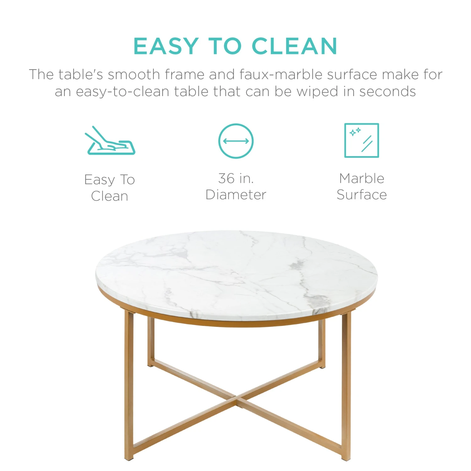 Best Choice Products Round Coffee Table W/ Faux Marble Top, Metal Frame - 36in - Image 18