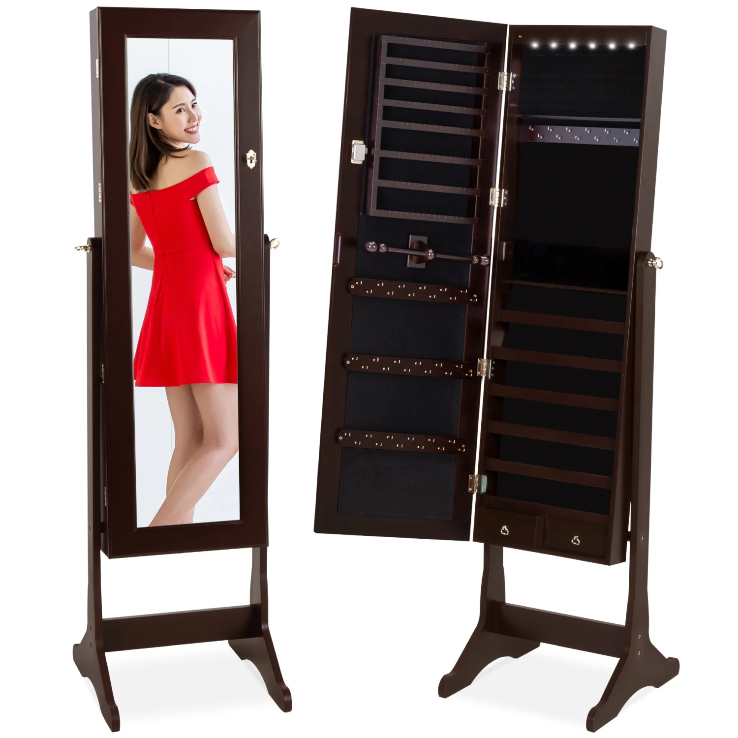 Best Choice Products 6-Tier Standing Jewelry Mirror Armoire W/ LED Lights