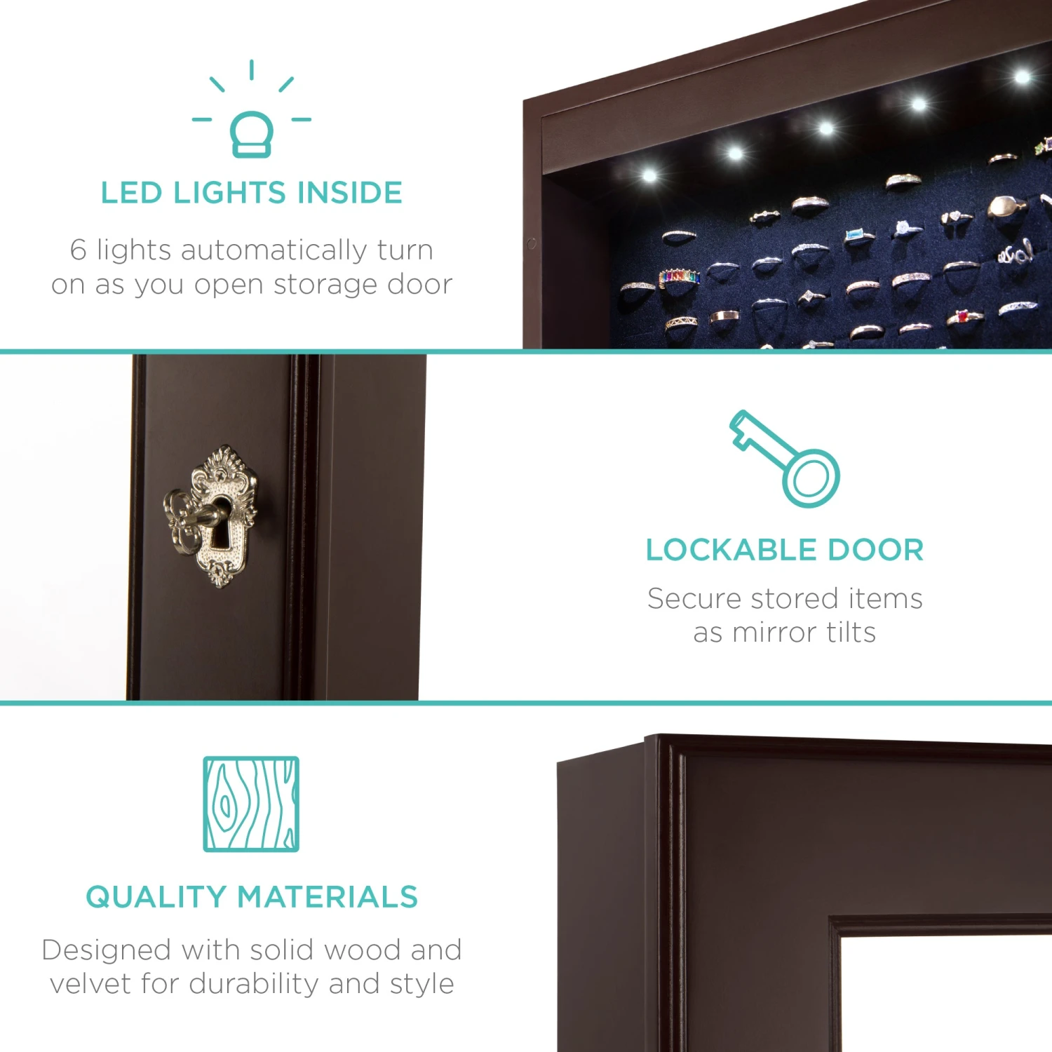 Best Choice Products 6-Tier Standing Jewelry Mirror Armoire W/ LED Lights - Image 6