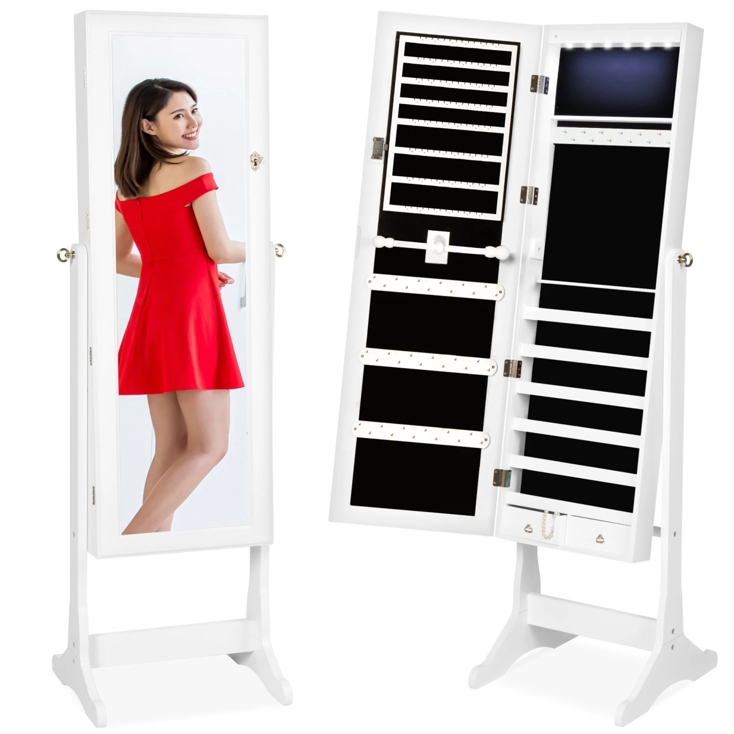 Best Choice Products 6-Tier Standing Jewelry Mirror Armoire W/ LED Lights - Image 8