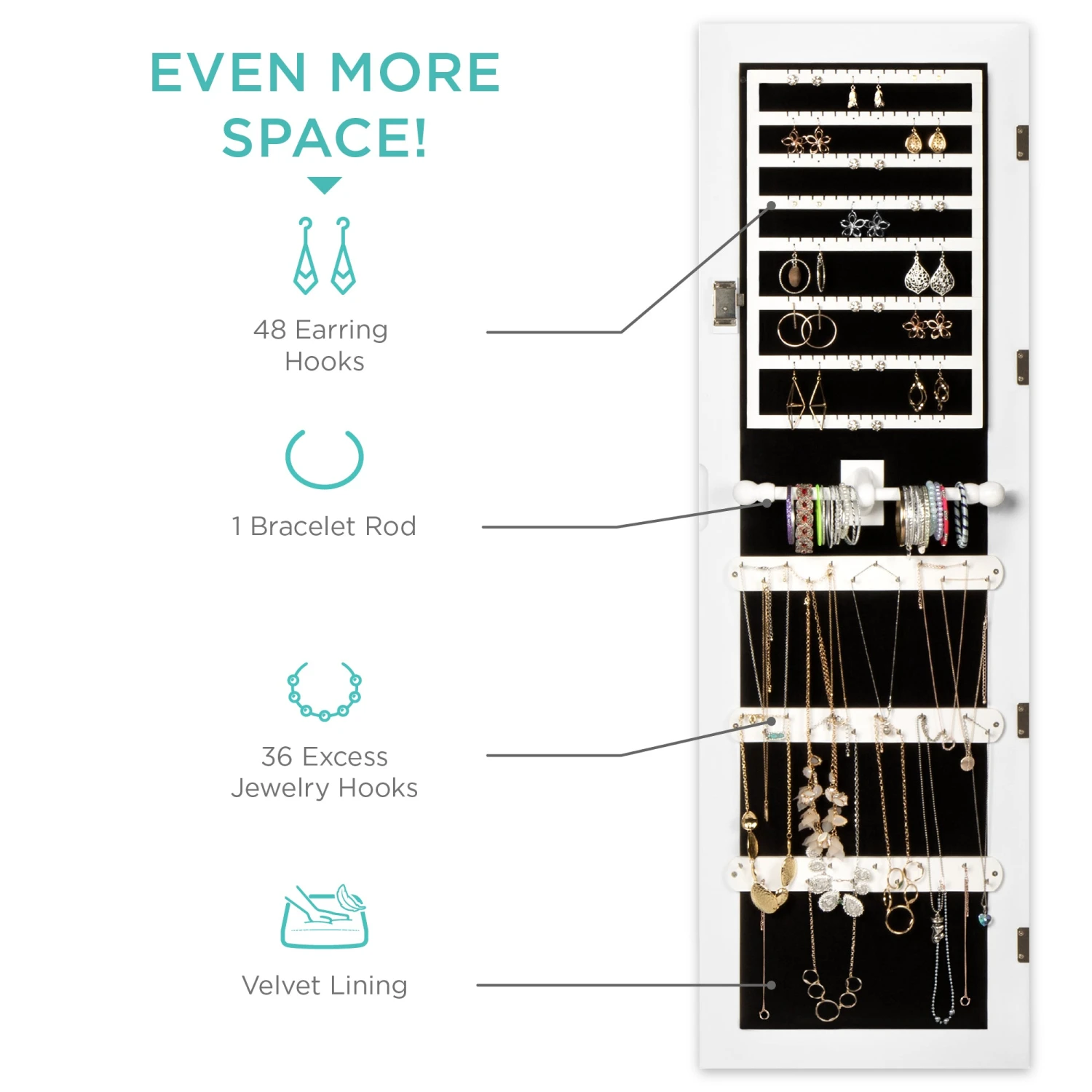 Best Choice Products 6-Tier Standing Jewelry Mirror Armoire W/ LED Lights - Image 10