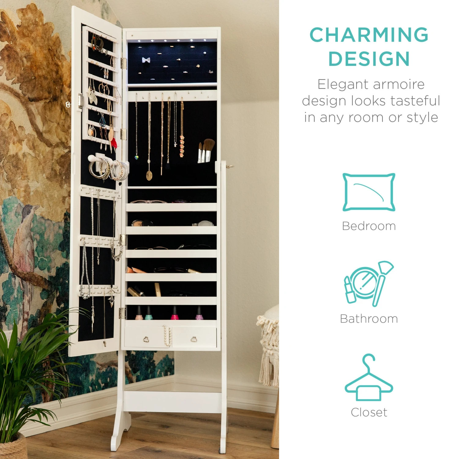 Best Choice Products 6-Tier Standing Jewelry Mirror Armoire W/ LED Lights - Image 12