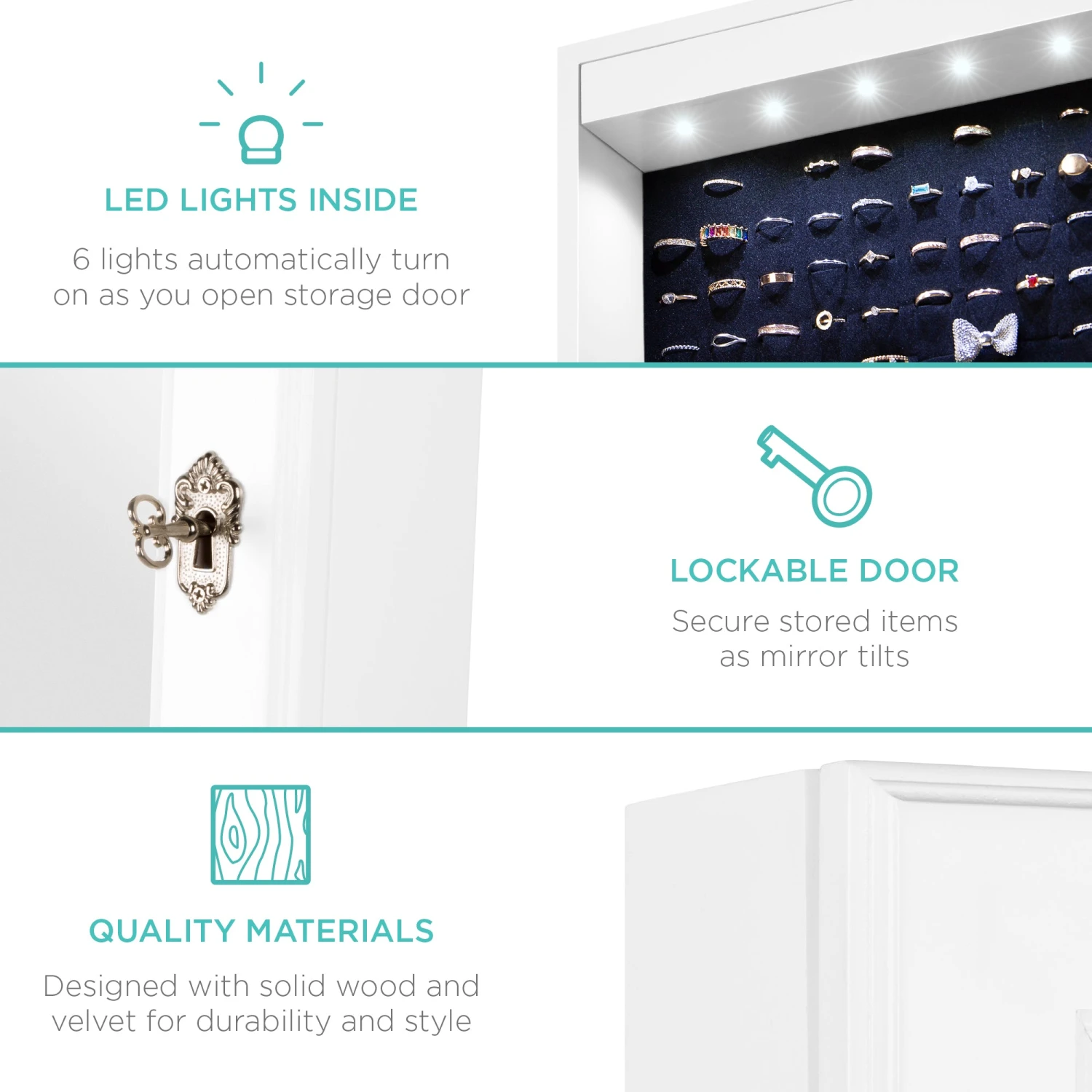 Best Choice Products 6-Tier Standing Jewelry Mirror Armoire W/ LED Lights - Image 13