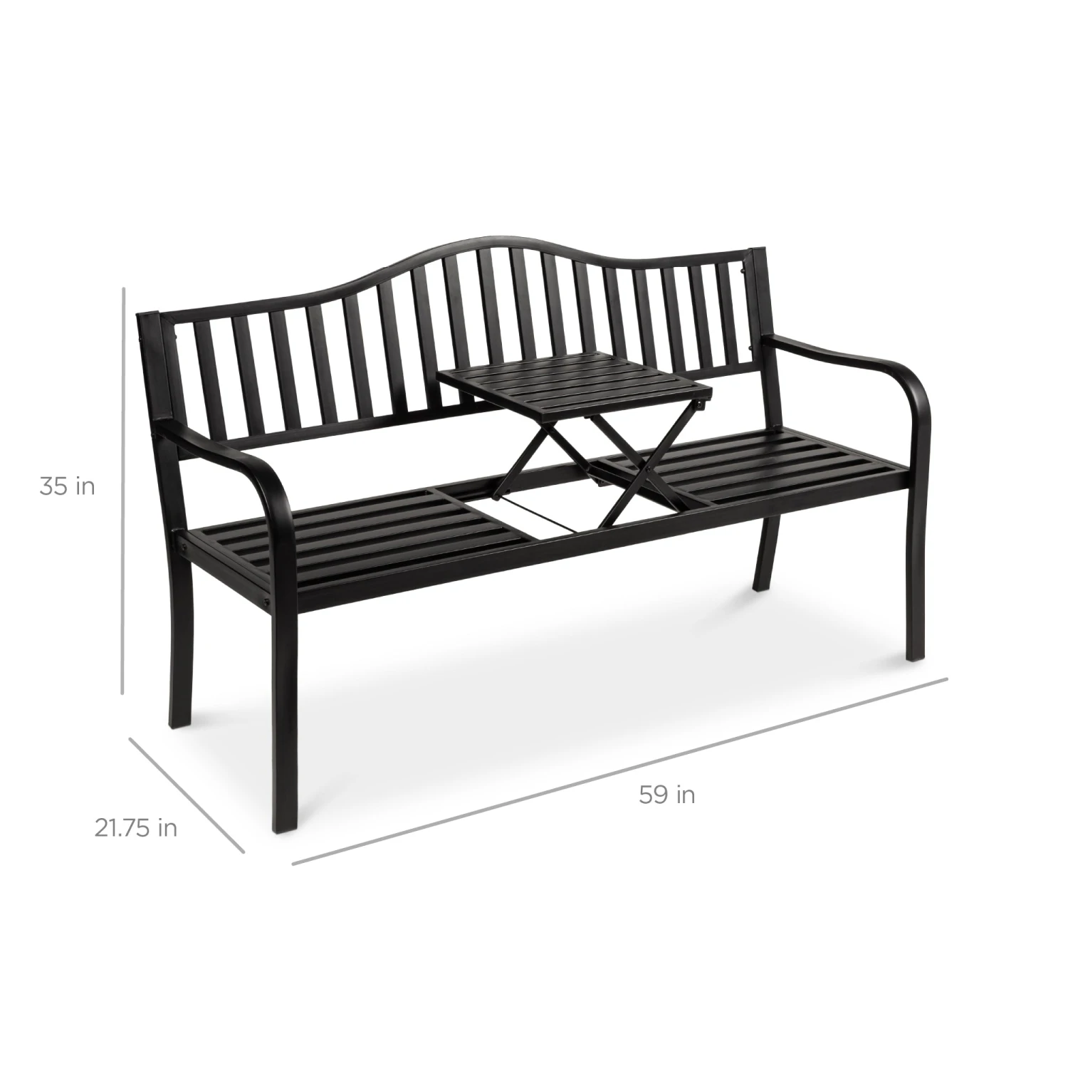 Best Choice Products Steel Bench For Outdoor Patio And Garden W/ Pullout Middle Table - Image 7