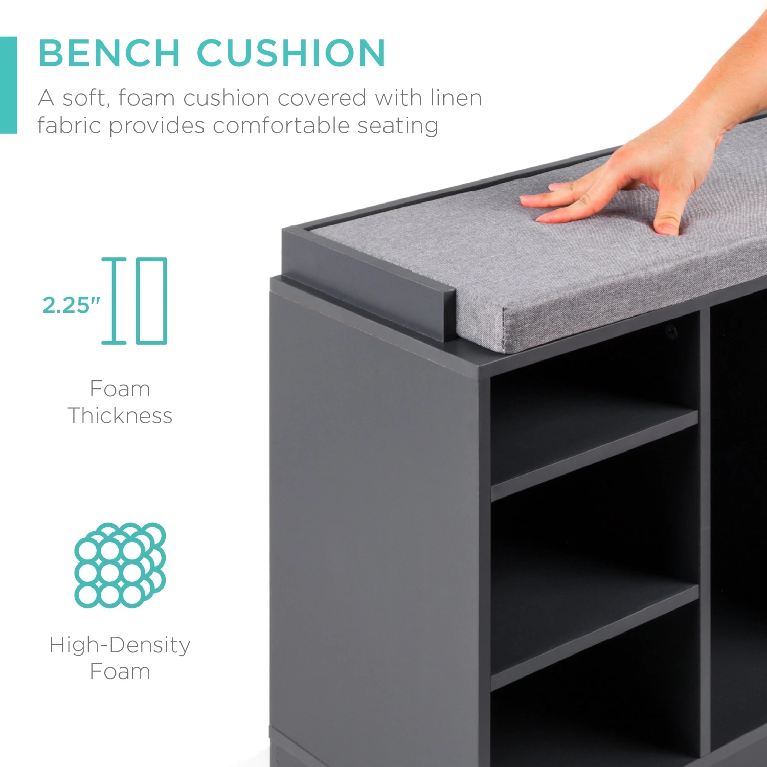 Best Choice Products Shoe Storage Rack Bench W/ Padded Seat, 10 Cubbies - 46in - Image 4