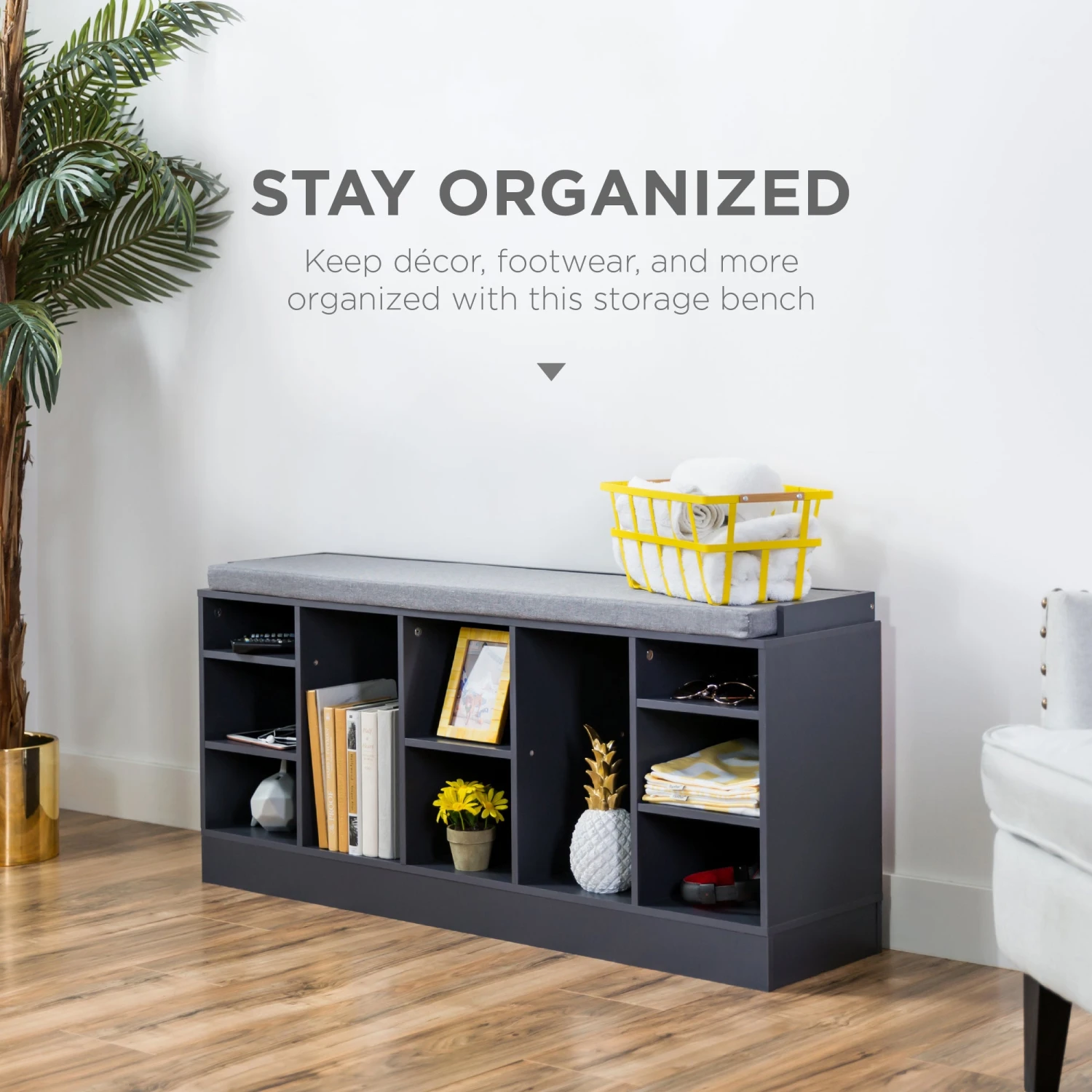 Best Choice Products Shoe Storage Rack Bench W/ Padded Seat, 10 Cubbies - 46in - Image 6