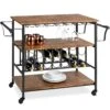 Best Choice Products 45in Industrial Wood Shelf Bar & Wine Cart W/ Bottle & Glass Racks