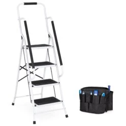 Best Choice Products 4-Step Portable Folding Ladder W/ Handrails, Attachable Tool Bag