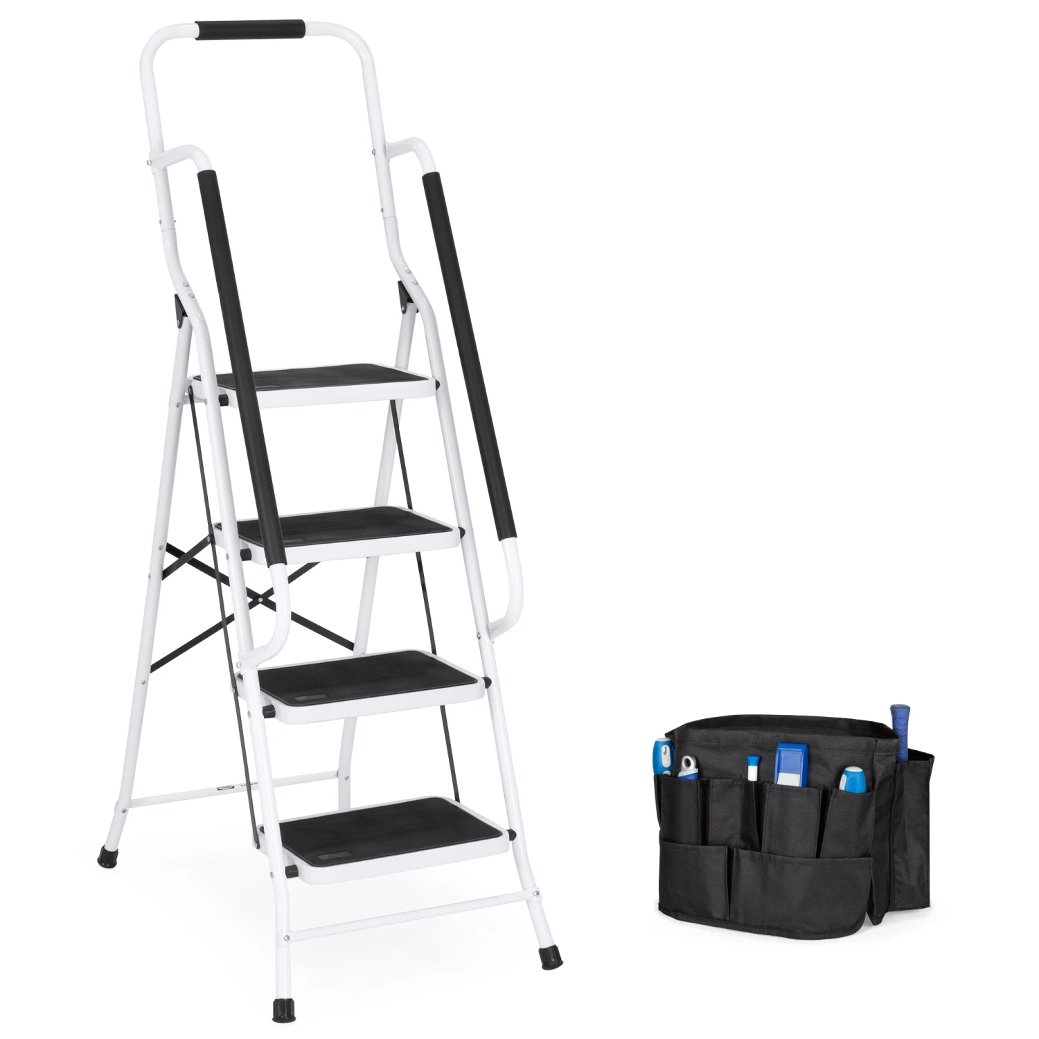 Best Choice Products 4-Step Portable Folding Ladder W/ Handrails, Attachable Tool Bag