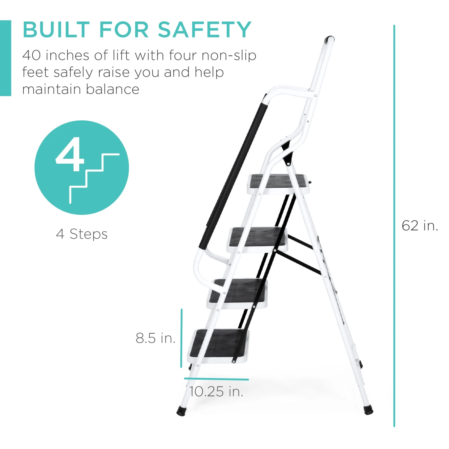 Best Choice Products 4-Step Portable Folding Ladder W/ Handrails, Attachable Tool Bag - Image 2