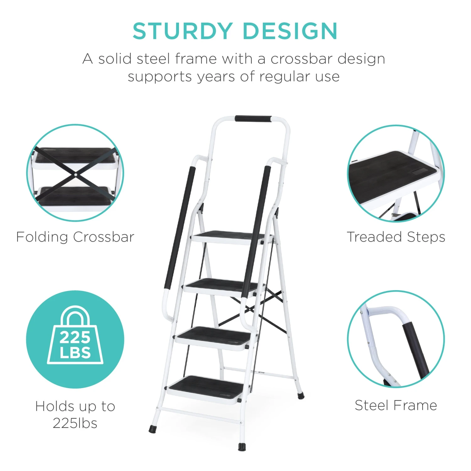 Best Choice Products 4-Step Portable Folding Ladder W/ Handrails, Attachable Tool Bag - Image 3