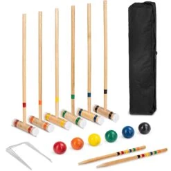 Best Choice Products 6-Player Wood Croquet Set W/ 6 Mallets, 6 Balls, Wickets, Stakes, Bag - 32in