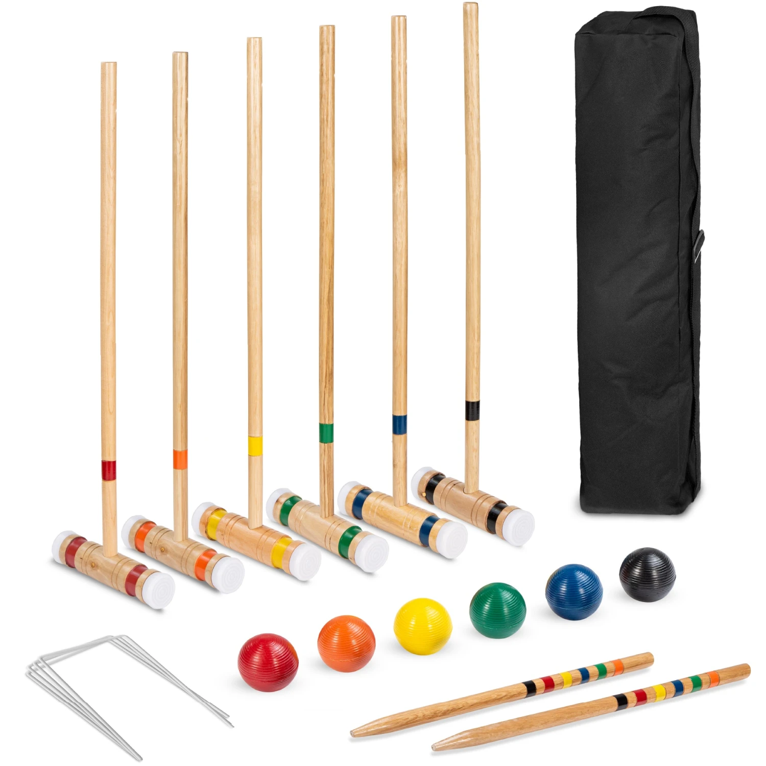 Best Choice Products 6-Player Wood Croquet Set W/ 6 Mallets, 6 Balls, Wickets, Stakes, Bag - 32in