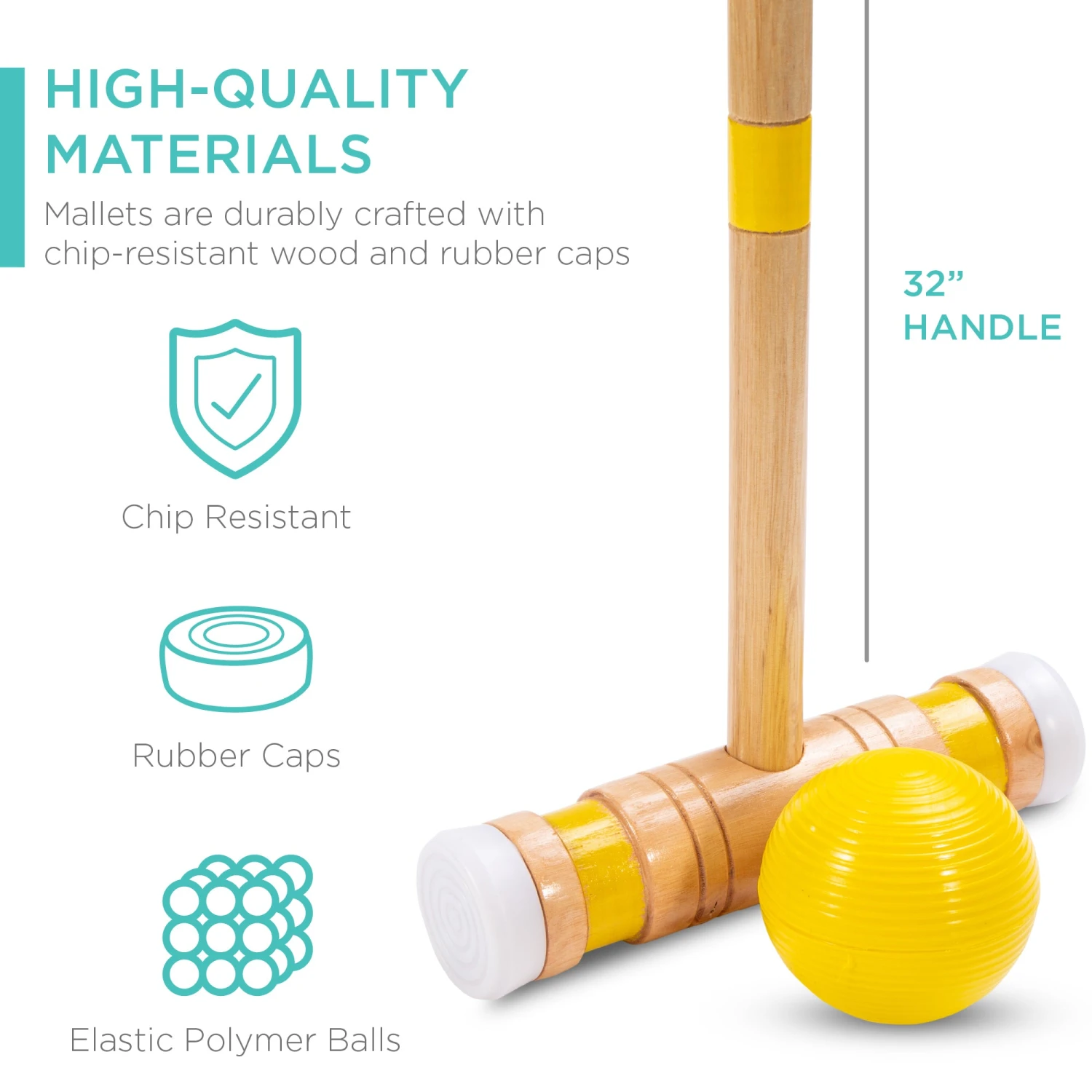 Best Choice Products 6-Player Wood Croquet Set W/ 6 Mallets, 6 Balls, Wickets, Stakes, Bag - 32in - Image 2